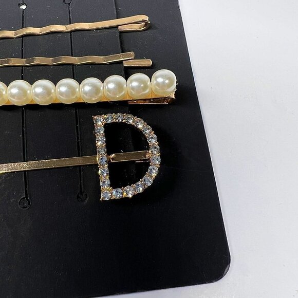 Nordstrom Initial D  Gold Bobby Pin Pink Scrunchie Set Pearl Preppy Chic - Picture 2 of 5